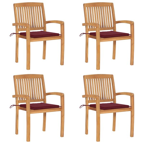 vidaXL dārza krēsli ar matračiem, 4 gab., masīvs tīkkoks