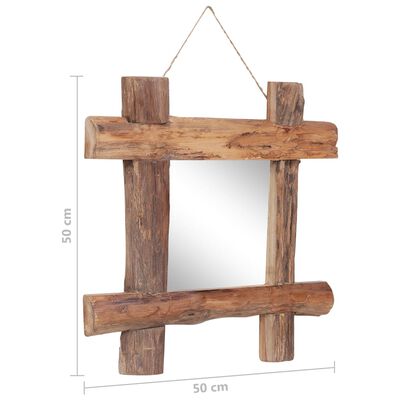 vidaXL spogulis, koka krāsa, 50x50 cm, baļķu dizains, masīvkoks
