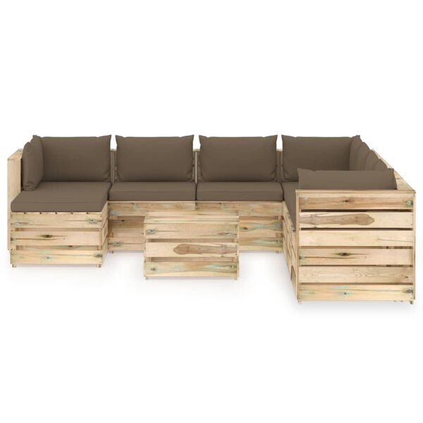 vidaXL 9-daļīgs dārza atpūtas mēbeļu komplekts ar matračiem, priede