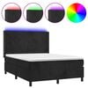 vidaXL atsperu gulta ar matraci, LED, melns samts, 140x200 cm