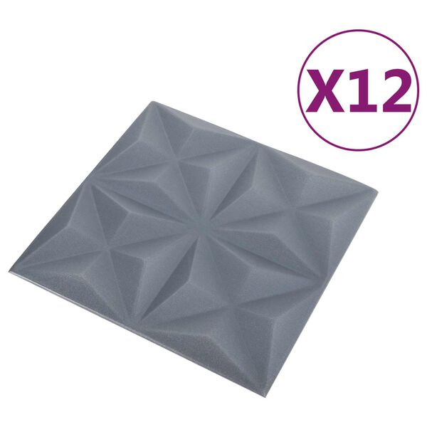 vidaXL Sienas paneļi 12 pcs Origami Pelēks 50 x 50 cm XPS Putu