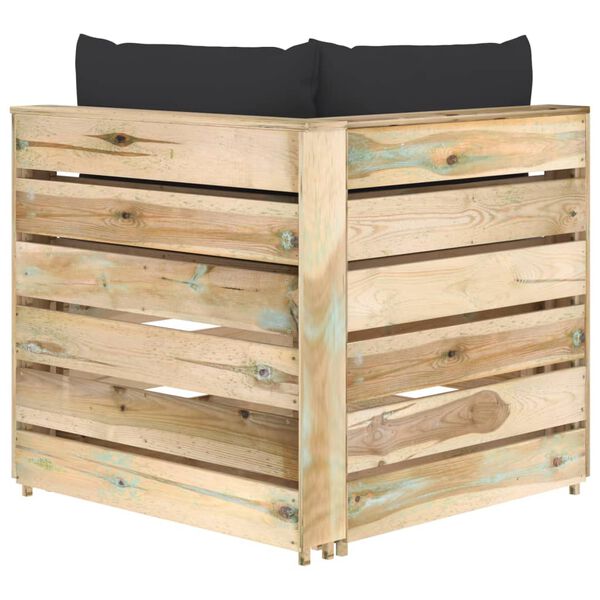 vidaXL moduļu stūra dīvāns ar spilveniem, zaļi impregnēts koks