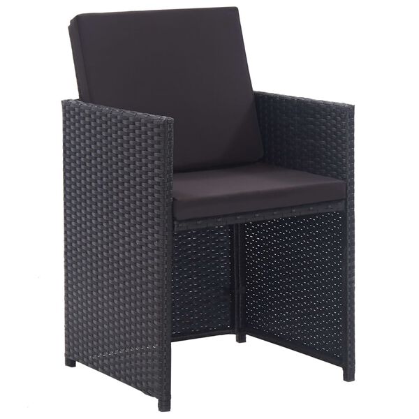 vidaXL 15-daļīgs dārza mēbeļu komplekts ar matračiem, melns PE pinums