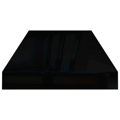 vidaXL sienas plaukti, 2 gab., spīdīgi melni, 60x23,5x3,8 cm, MDF