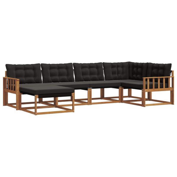 vidaXL Āra dīvānu komplekts 6 pcs Dabīgs un melns Cietā akācijas koks