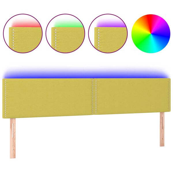 vidaXL gultas galvgalis ar LED, 160x5x78/88 cm, zaļ&scaron; audums