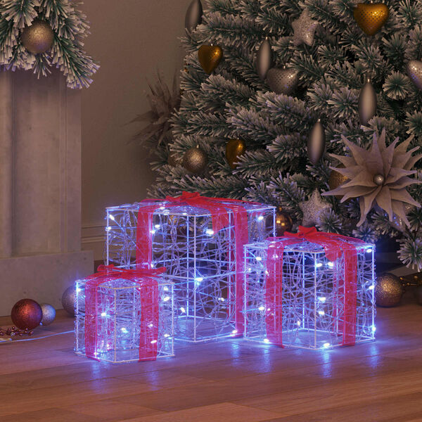 vidaXL Dāvanu kaste su 60 LED 3 pcs Zila 20 x 20 x 20 cm Akrils