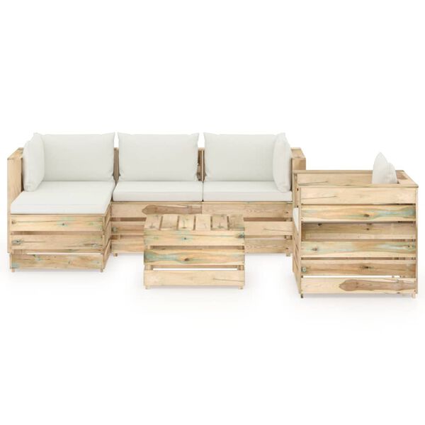 vidaXL 6-daļīgs dārza atpūtas mēbeļu komplekts ar matračiem, koks