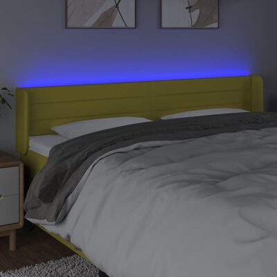 vidaXL gultas galvgalis ar LED, 203x16x78/88 cm, zaļš audums