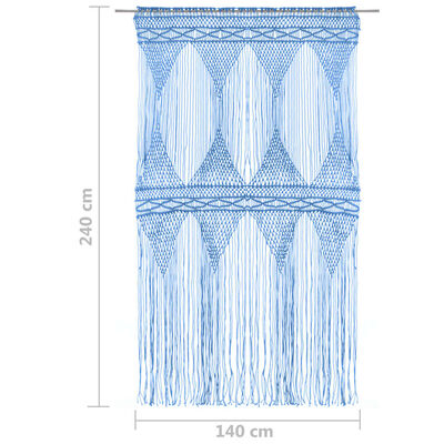 vidaXL aizkars mezglošanas tehnikā, zils, 140x240 cm, kokvilna