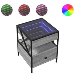 vidaXL naktsgaldiņ&scaron; ar LED, pelēka ozolkoka krāsa, 40x40x51 cm