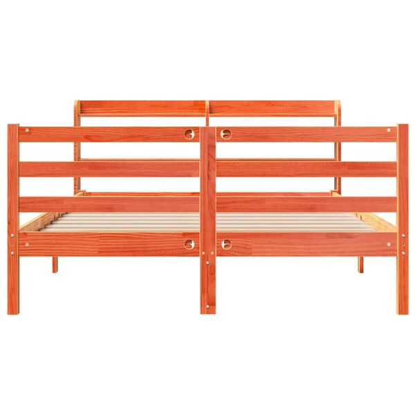 vidaXL gulta bez matrača, vaska brūnas, 135x190 cm, priedes masīvkoks