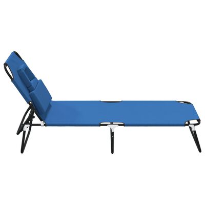 vidaXL sauļošanās krēsls, saliekams, zils audums, tērauds
