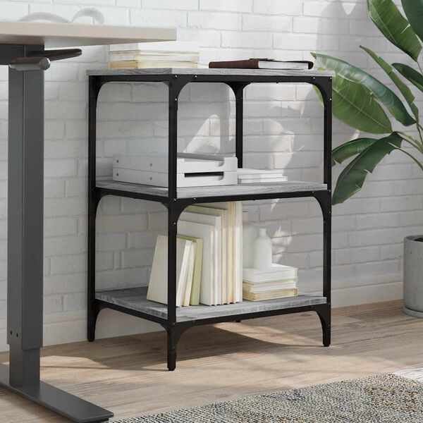 vidaXL printera statīvs, 3 līmeņi, pelēks, 50x41x75 cm, koks