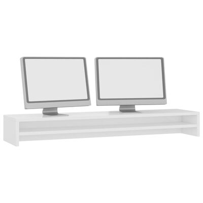 vidaXL monitora paliktnis, 100x24x13 cm, skaidu plāksne, spīdīgi balts