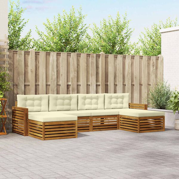 vidaXL Dīvāna komplekti 6 pcs Dabisks un krējuma Cietā akācijas koks