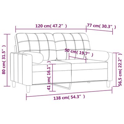 vidaXL divvietīgs dīvāns ar spilveniem, gaiši pelēks, 120 cm, audums