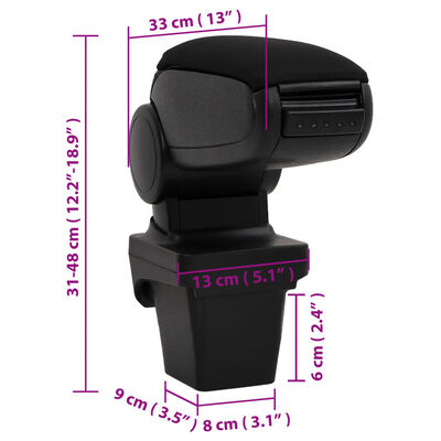 vidaXL automašīnas roku balsts, melns, 13x33x(31-48) cm, ABS