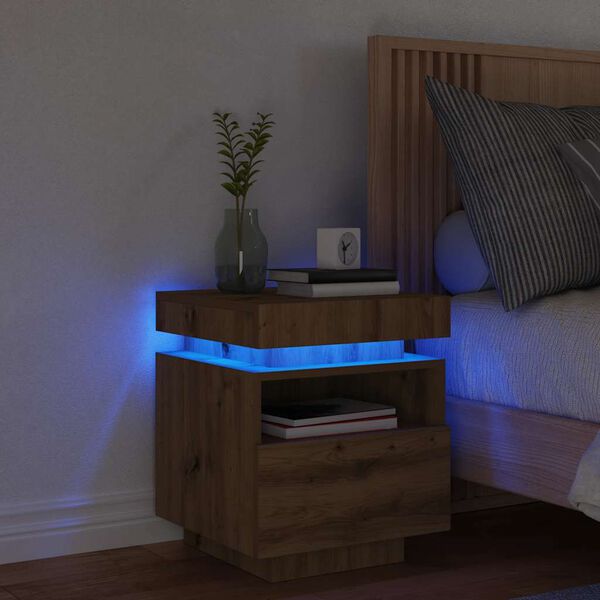 vidaXL naktsskapītis ar LED gaismām Artisan ozols 40x39x48,5 cm