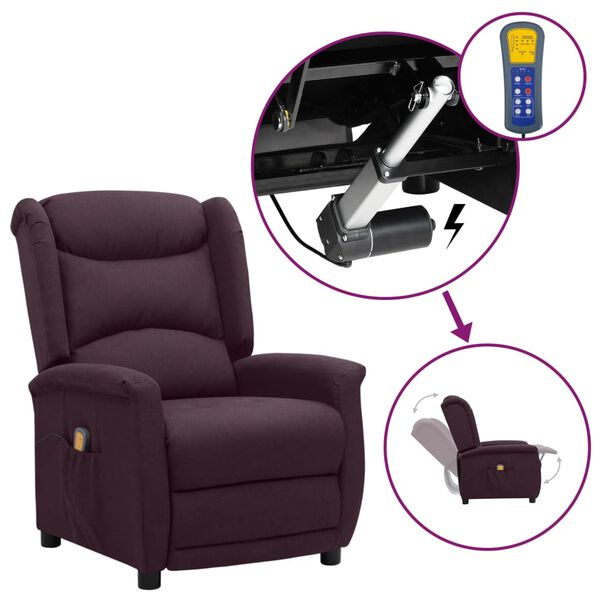 vidaXL masāžas krēsls, paceļams, violets audums