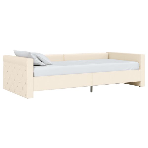 vidaXL dīvāngulta ar matraci, USB, krēmkrāsas audums, 90x200 cm