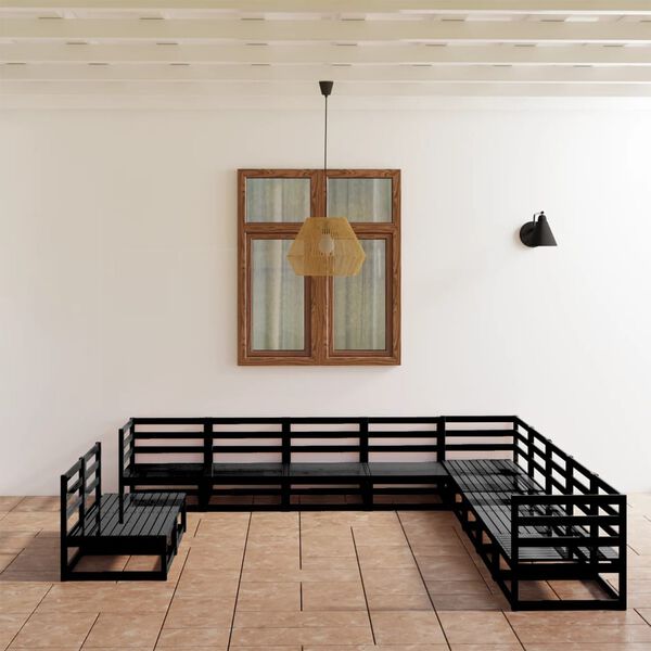 vidaXL 11-daļīgs dārza atpūtas mēbeļu komplekts, melns, priedes koks