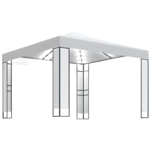 vidaXL dārza nojume ar dubulto jumtu un LED lampiņām, 3x3 m, balta