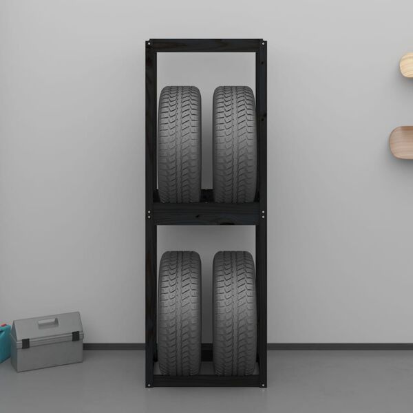 vidaXL riepu plaukts, melns, 63x40x180 cm, priedes masīvkoks