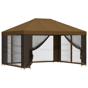vidaXL Dārza paviljons ar sānu sienām 4 &times; 3 m Pelēkbrūna
