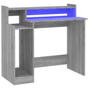 vidaXL rakstāmgalds, LED, pelēka ozola, 97x45x90 cm, inženierijas koks