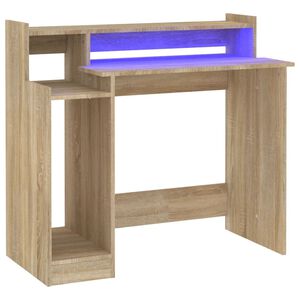 vidaXL rakstāmgalds, LED, ozola krāsa, 97x45x90 cm, inženierijas koks