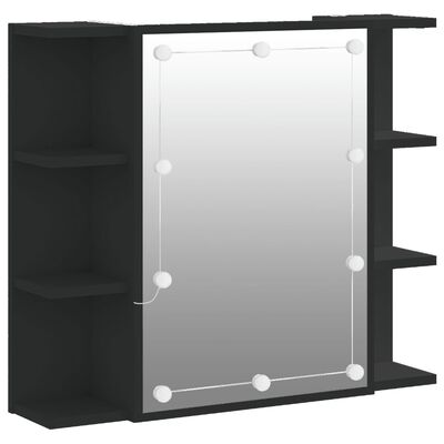 vidaXL spoguļskapītis ar LED, melns, 70x16,5x60 cm