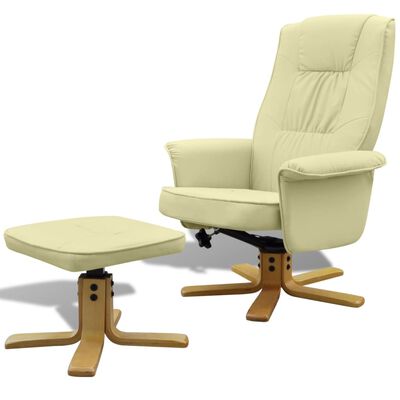 vidaXL atpūtas krēsls ar kāju balstu, krēmbalta mākslīgā āda
