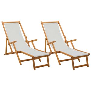 vidaXL Saliekamais sauļo&scaron;anās krēsls 2 pcs 3 Pozīcija Krēmkrāsa