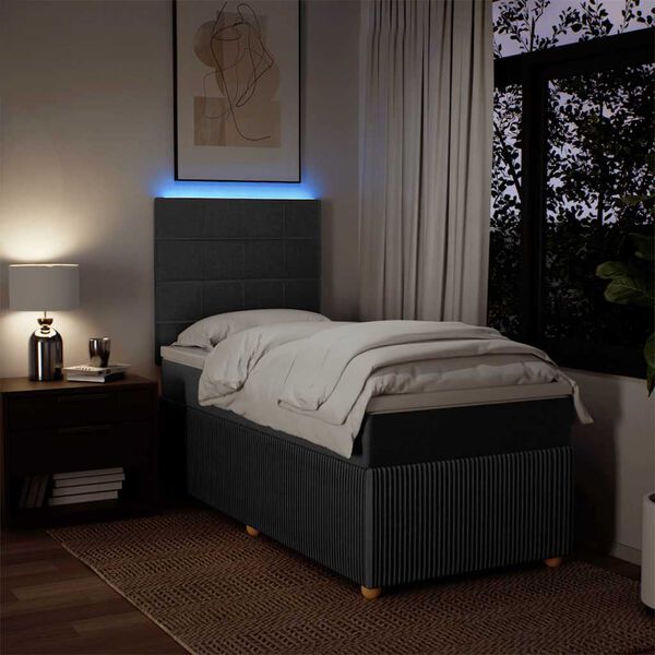 vidaXL atsperu gulta ar matraci, tum&scaron;i pelēka, 90x200 cm, audums