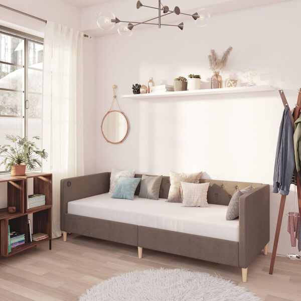 vidaXL dīvāngulta ar matraci, USB, pelēkbrūns audums, 90x200 cm