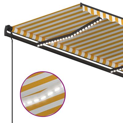 vidaXL izvelkama markīze ar LED, 4,5x3,5 m, manuāla, dzeltena, balta