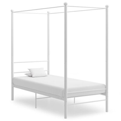 vidaXL gultas rāmis ar nojumi, balts, metāls, 100x200 cm
