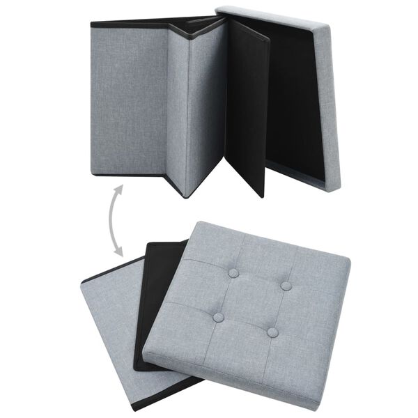 vidaXL soliņi ar kasti, 2 gb., salokāmi, gai&scaron;i pelēki, mākslīgais lins