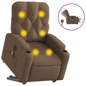 vidaXL elektrisks masāžas krēsls, paceļams, atgāžams, brūns audums