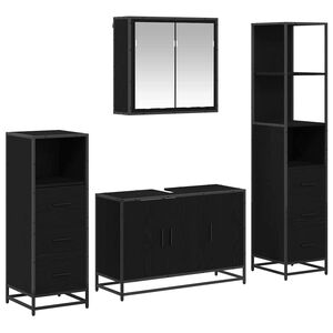 vidaXL Vannas istabas mēbeļu komplekts ar plauktu 4 pcs Melns ozolkoks