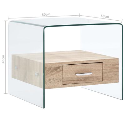 vidaXL kafijas galdiņš ar atvilktni, 50x50x45 cm, rūdīts stikls
