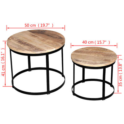 vidaXL kafijas galdiņi, 2 gab., apaļi, mango koks, 40 cm/50 cm