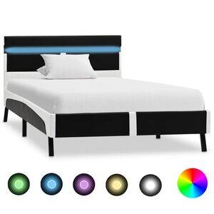 vidaXL gultas rāmis ar LED, melna mākslīgā āda, 90x200 cm