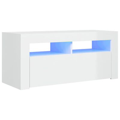 vidaXL TV galdiņš ar LED lampiņām, 90x35x40 cm, spīdīgi balts