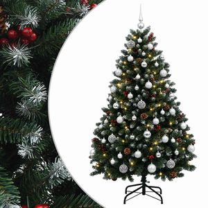 vidaXL Mākslīgā Ziemassvētku egle, zaļa, ar bumbiņām 150 cm 150 LED