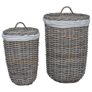vidaXL Veļas grozs ar vāku 2 pcs Kubu pelēks Kubu rotangpalma