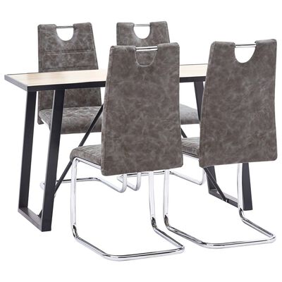 vidaXL virtuves galds un 4 krēsli, brūna mākslīgā āda