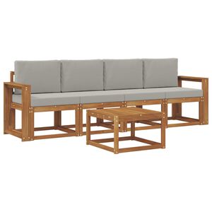 vidaXL Āra dīvānu komplekts ar spilvenu 5 pcs Dabīgs un gai&scaron;i pelēks