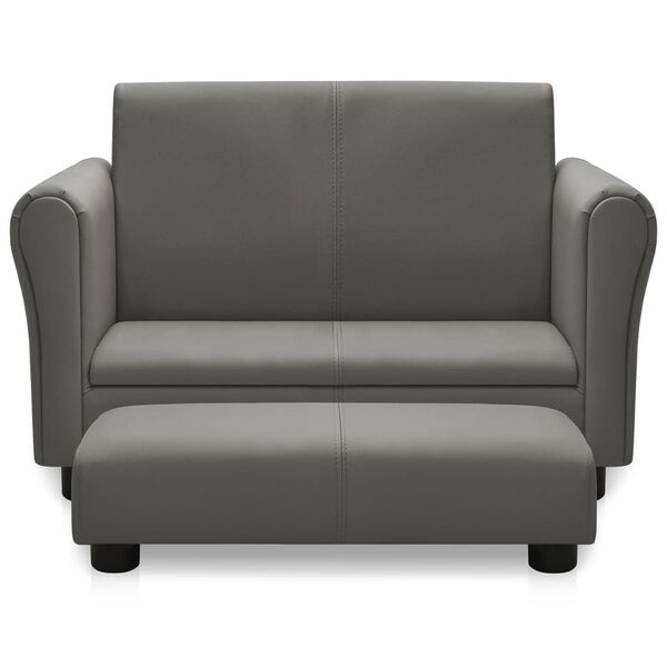 vidaXL bērnu dīvāns ar kājsoliņu, pelēka mākslīgā āda